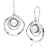 Jean Rachel Jewelry 925 Sterling Silver Dangle Earrings for Women with Freshwater Pearl - Free Form Vintage Design - Hypoallergenic, Lead & Nickel Free - Artisan Handcrafted Statement Earrings