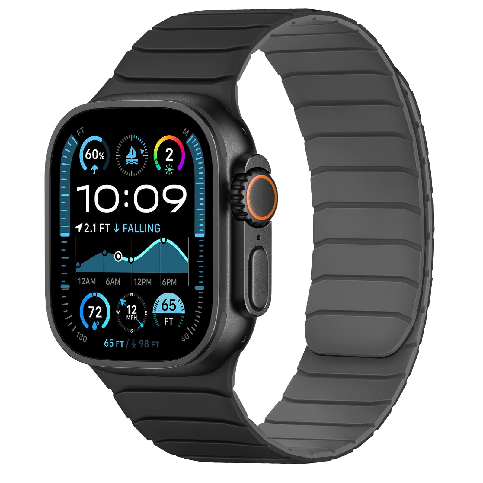 Photo 1 of Tasikar Magnetic Bands Compatible with Apple Watch 49mm 46mm 45mm 44mm 42mm Soft Silicone Replacement Loop Wristband Compatible with iWatch Ultra SE Series10 9 8 7 6 5 4 3, Black-Grey
