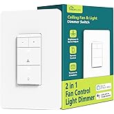 Smart Ceiling Fan Control and Dimmer Light Switch, Neutral Wire Needed, TREATLIFE 2.4Ghz Single Pole Wi-Fi Fan and Light Switch Combo, Works with Alexa, Google Home and SmartThings, Remote Control