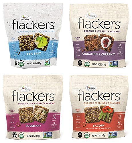 Doctor In The Kitchen Flackers Gluten Free Flax Seed Crackers 4 Flavor Variety Pack (Pack of 4)