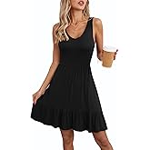 LILBETTER Women's Sleeveless Casual V Neck Summer Sundresses Pleated Ruffle Hem Knee Length Tank Dress with Pockets