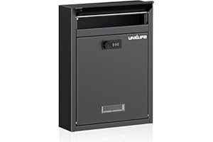 Uniclife Wall Mount Mailbox for Outside, Large Locking Mailbox with Combination Lock, Security Mail Box for House, Safe Key D