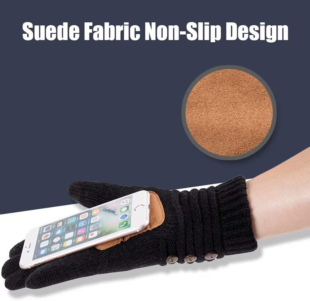 Winter Wool Warm Gloves For Women, Anti-Slip Knit Touchscreen Thermal Cuff Snow Driving Gloves With Thick Thinsulate Lining (Black) at  Women’s Clothing store
