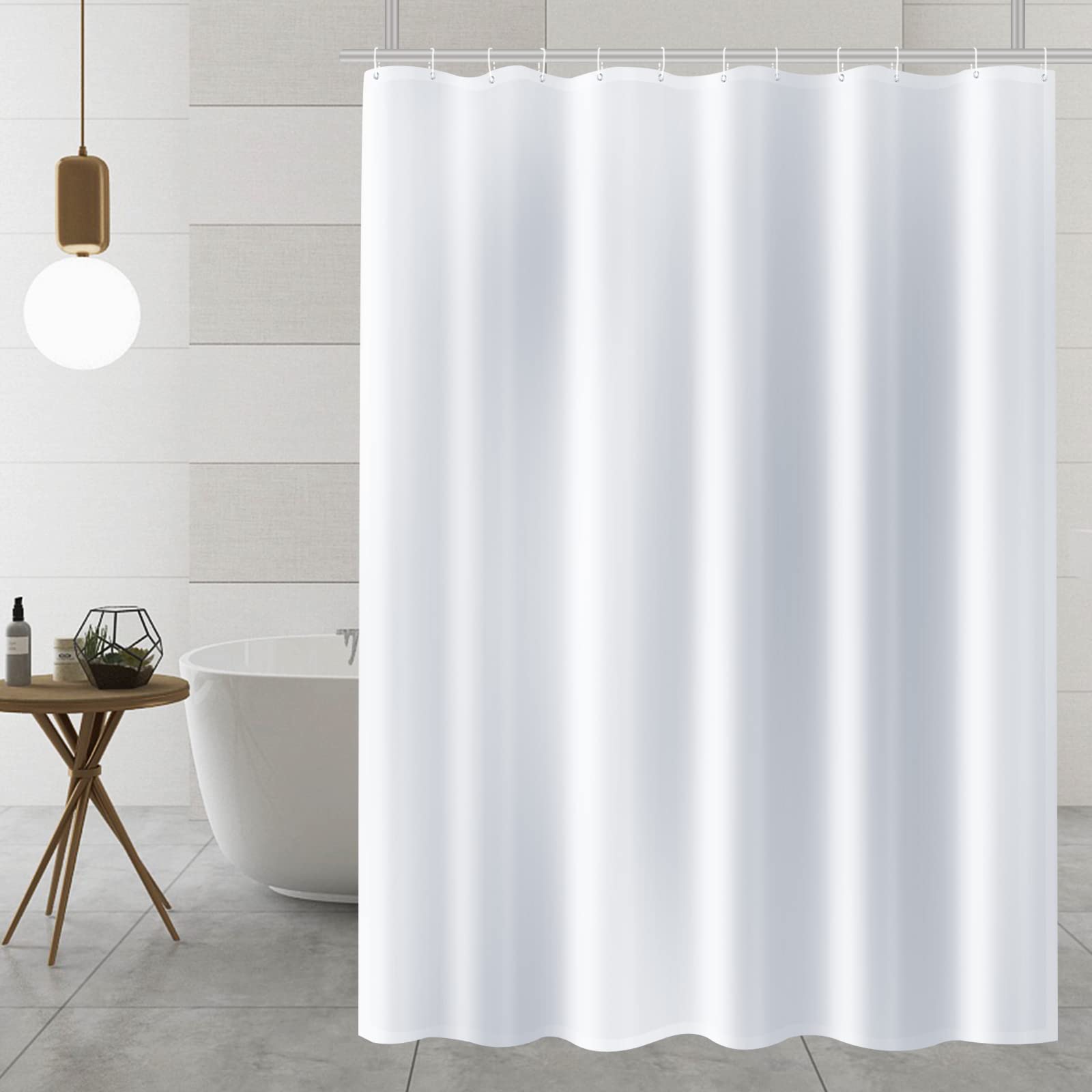 AiQInu Textile Shower Curtain, Polyester Fabric, 180 x 180 cm, Anti-Mould, Waterproof, Washable, White Shower Curtain, with Eyelets and 12 Hooks, for Bath and Shower