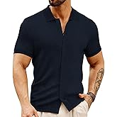 LOGEEYAR Men's Slim Fit Polo Shirts Short Sleeve Breathable Button Down Golf Shirts Ribbed Knit Soft Cotton Tops