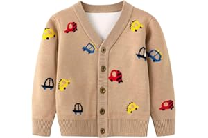 FNAOBAI Little Boys Girls Car Cardigan Sweater Boys Long Sleeve Knit V-Neck Outerwear 2-6 Y Jacket Tops for Fall Winter
