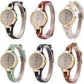 Weicam 6 Pcs Whloesale Watches Women Casual Round Dial Leather Band Analog Quartz Wrist Watches