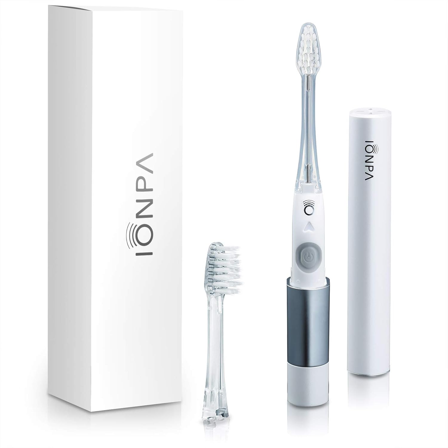 IONPA DM White Compact ION Power Electric Toothbrush with Travel Ready Cap, Brushing Timer, 2 Modes, 2 Soft Extended Filament Replacement Brush Heads, Made in Japan by IONIC KISS You, DM-011PW
