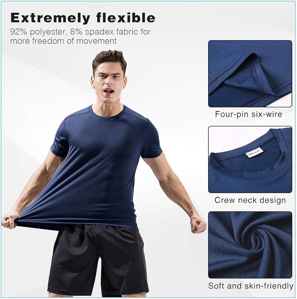 MeetHoo Men’s Athletic T Shirts, Quick Dry Workout Short Sleeve Shirt Gym Tops for Sport Running: Clothing