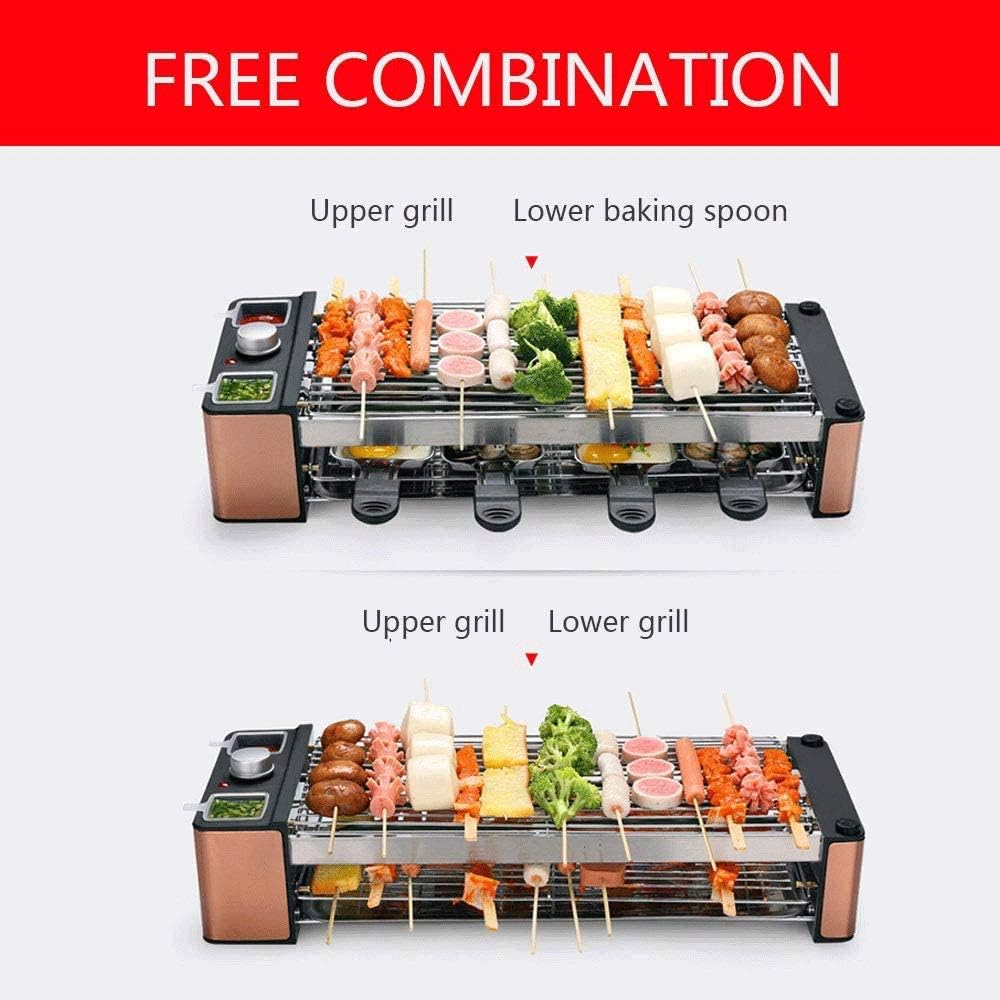 review JNWEIYU Electric Grill, Double-Layer Korean Smokeless Barbecue, Indoor Household Barbecue, Non-Stick Electric Grill (Color : Brown)