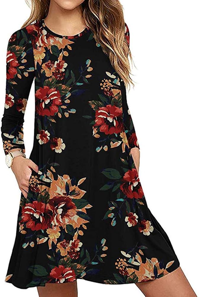 black long sleeve dress with flowers