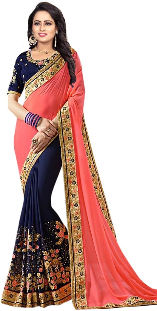Zofey Georgette Saree With Blouse Piece (Simranpink-Sarees_Pink_Free Size)
