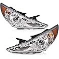 PIT66 Headlights, Compatible with 2011-2014 Hyundai Sonata Headlamp Assembly Driver & Passenger Side Clear Lens Chrome Housing #209150009 921013Q000 209149009