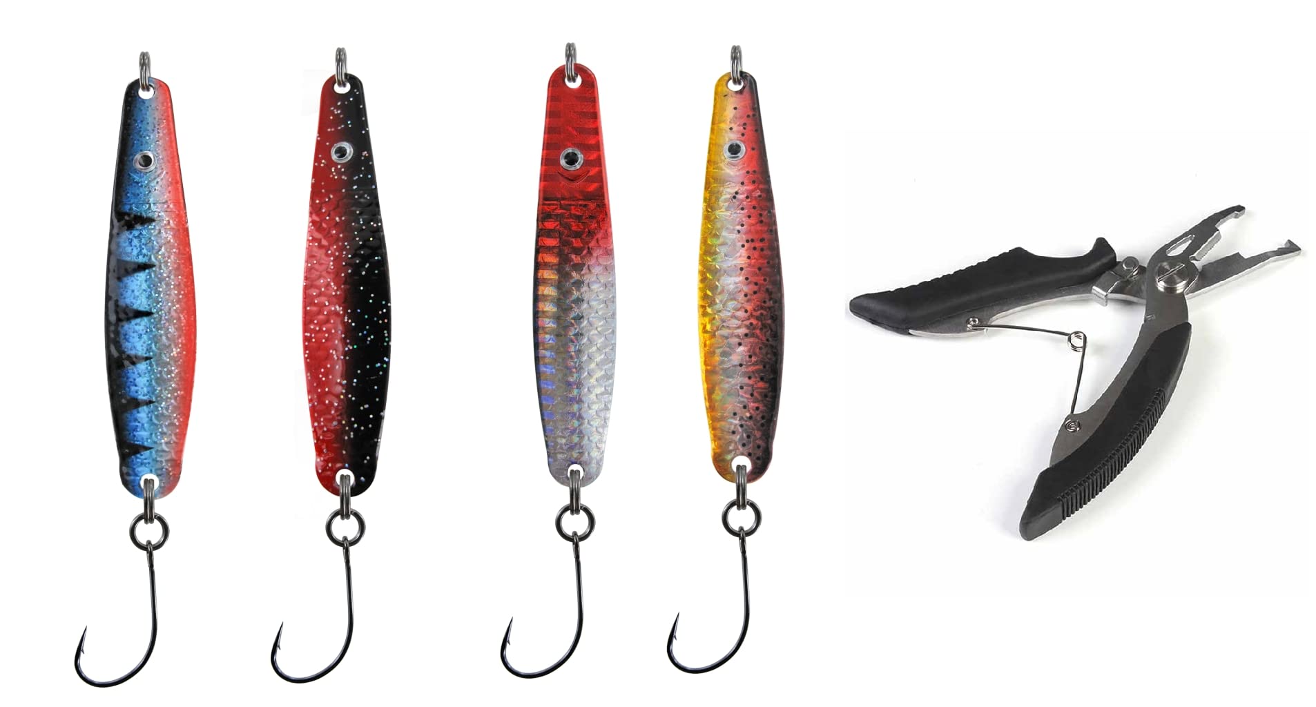 Jenzi Sea Trout Indicator Set Dega Jumper with Single Hooks, 4 Pieces, 25 g 8 cm Lars Hansen + Free Fishing Scissors