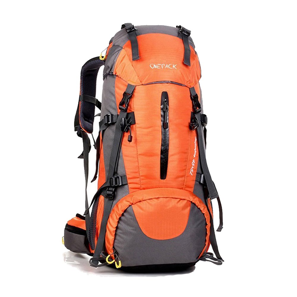 ONEPACK 50L(45+5) Hiking Backpack Daypack Waterproof Outdoor Sport Camping Fishing Travel Climbing Mountaineering Cycling Skiing with Rain Cover (Orange)