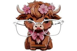 Glasses Holder For Desk Funny - Scottish Highland Bull Eyeglasses Stand, Cow Shape Glasses Storage Rack, Wooden Eyeglasses Ho