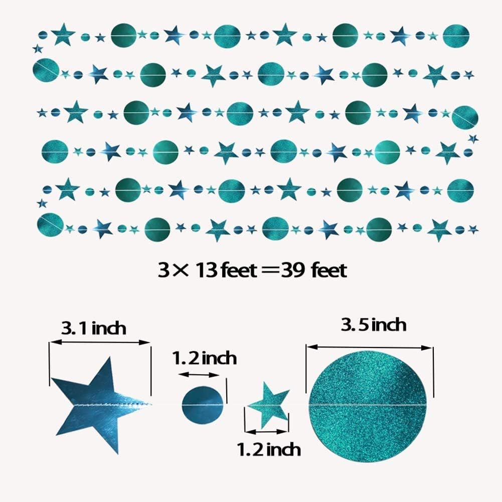 Cheerland Teal Wedding Party Decoration Emerald Twinkle Little Star Party Garlands Glitter Full Moon Streamer Banner for Birthday Wedding Receiption Baby Shower Sweet 16 Bachelorette Home - Image 5