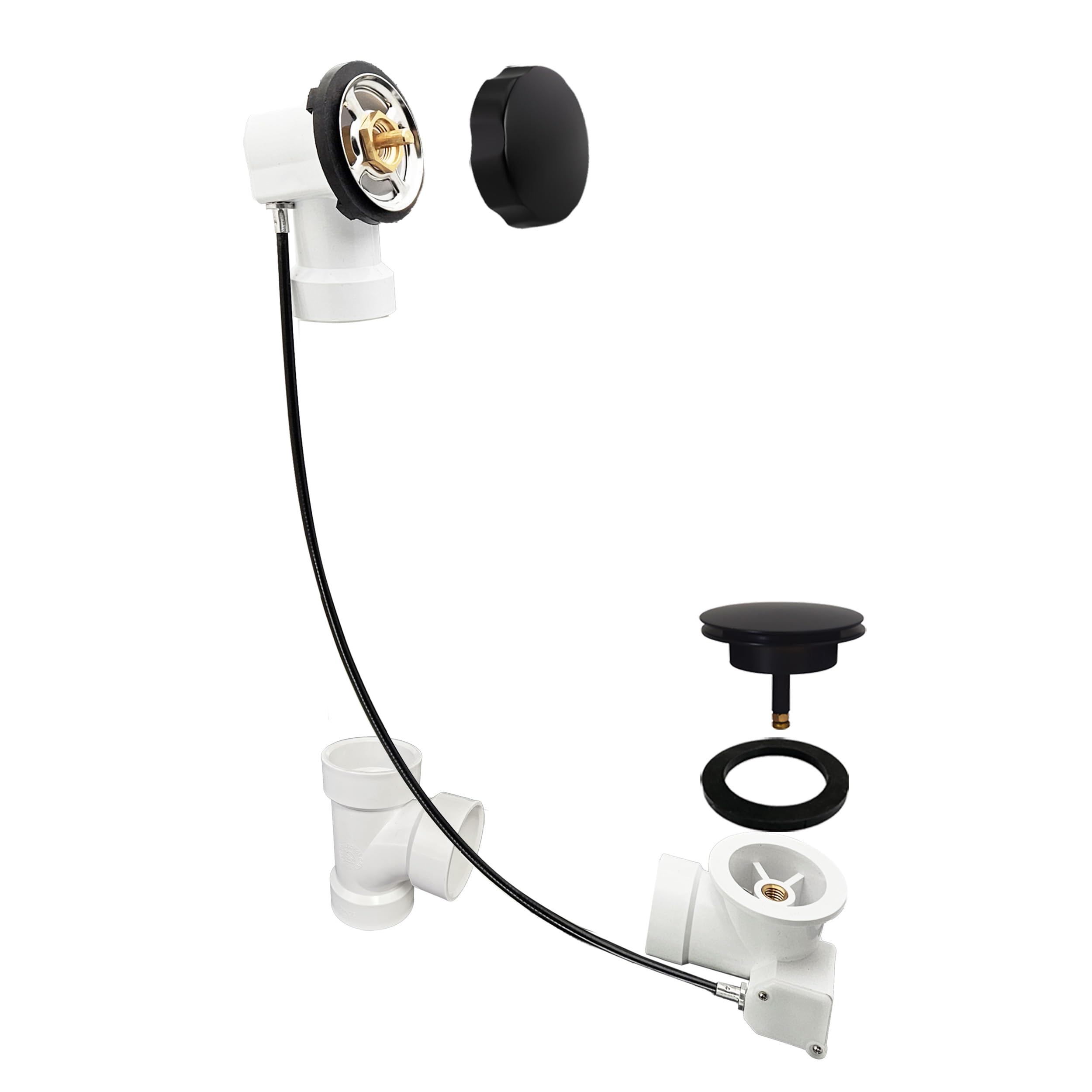 Photo 1 of Westbrass PVC 45” Cable Drive Bath Waste & Overflow, Matte Black, D50P45-62