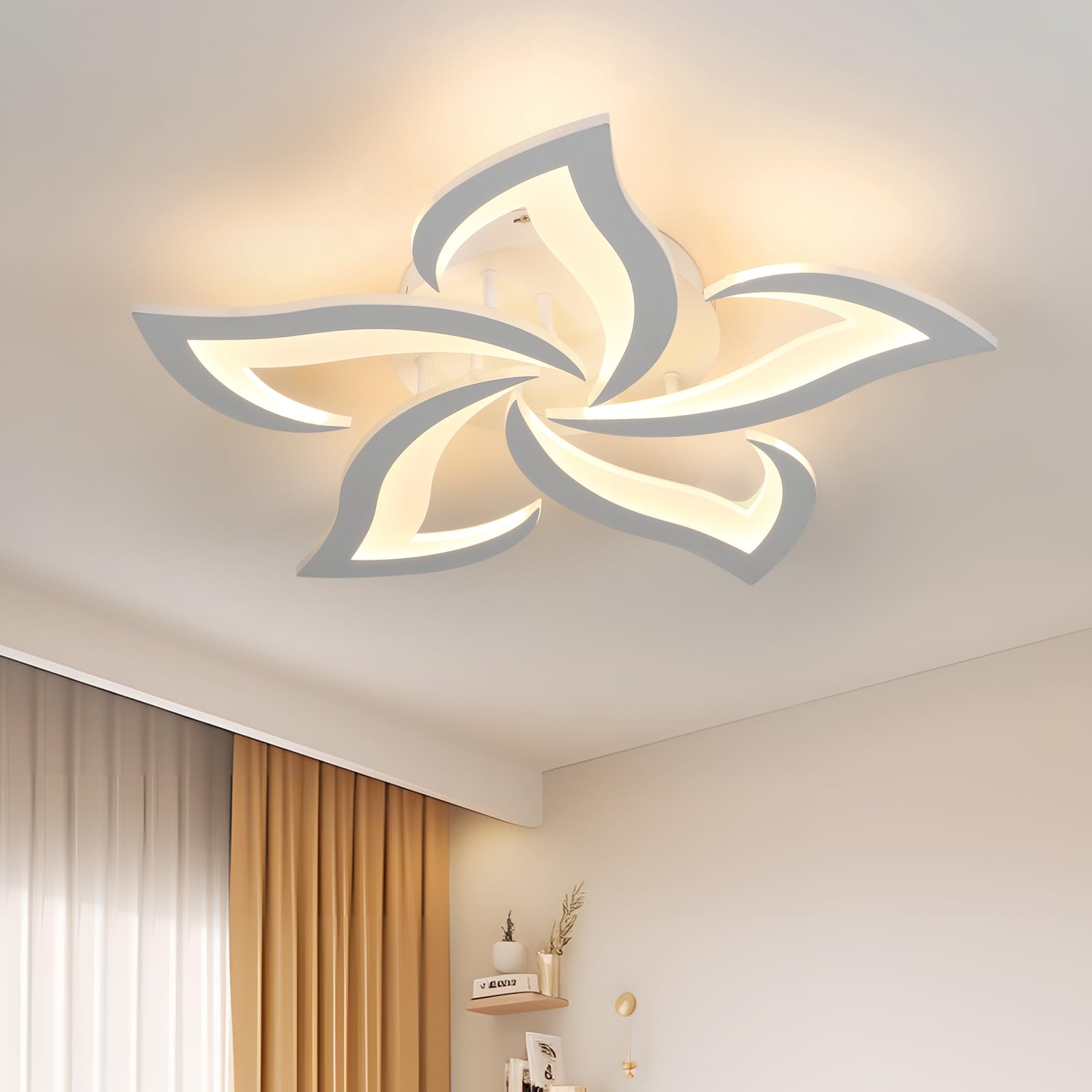 Riserva LED Ceiling Lights, 60W 6500LM Mordern LED Ceiling Light Warm White 3000K, Creative Petals Design, White Acrylic Chandelier for Living Room Bedroom Dining Room (Dia 60cm) — image 1
