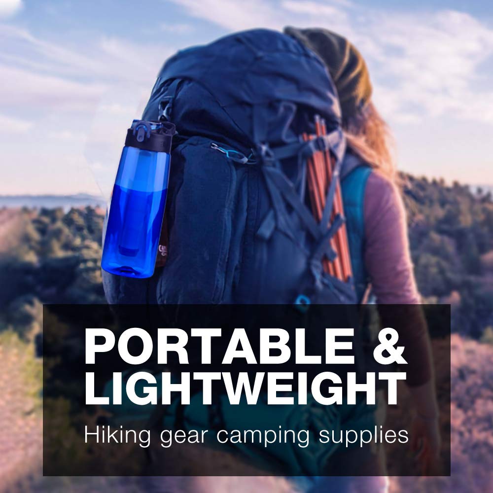 Membrane Solutions Water Filter Bottle, Portable Filtered Water Bottle with Filter, 4 Stage Water Purifier Survival Gear for Camping, Travel, Emergency Preparedness, BPA Free Water Bottle 22 oz, Blue: Industrial & Scientific