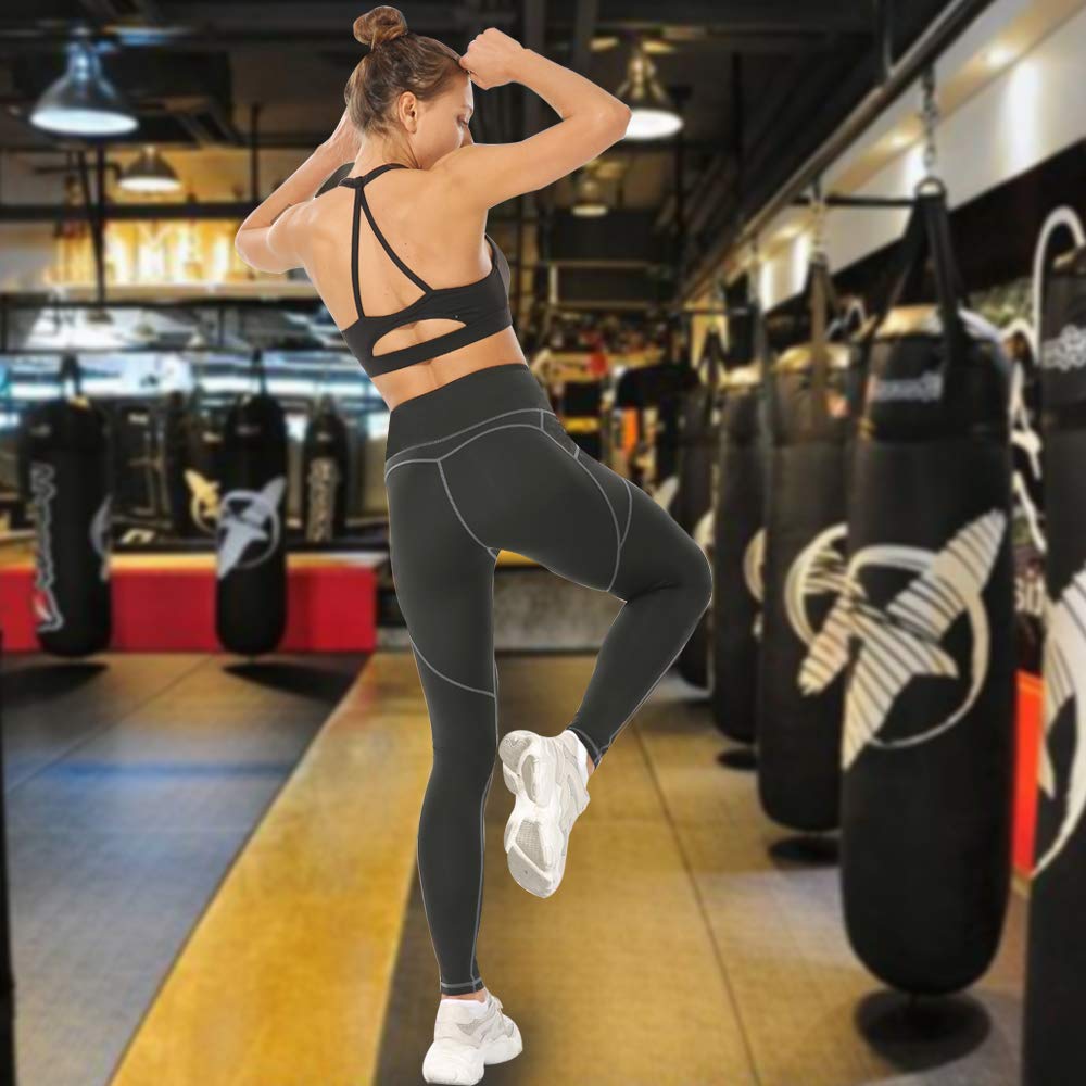 Puimentiua Women\'s Stretchy Yoga Pants/Seamless Women Gym Leggings/Waist Control with Pockets Ultra Soft Lightweight Leggings/Sports Ankle Length Pants/4 Way Stretch Workout Yoga Leggings for Ladies.