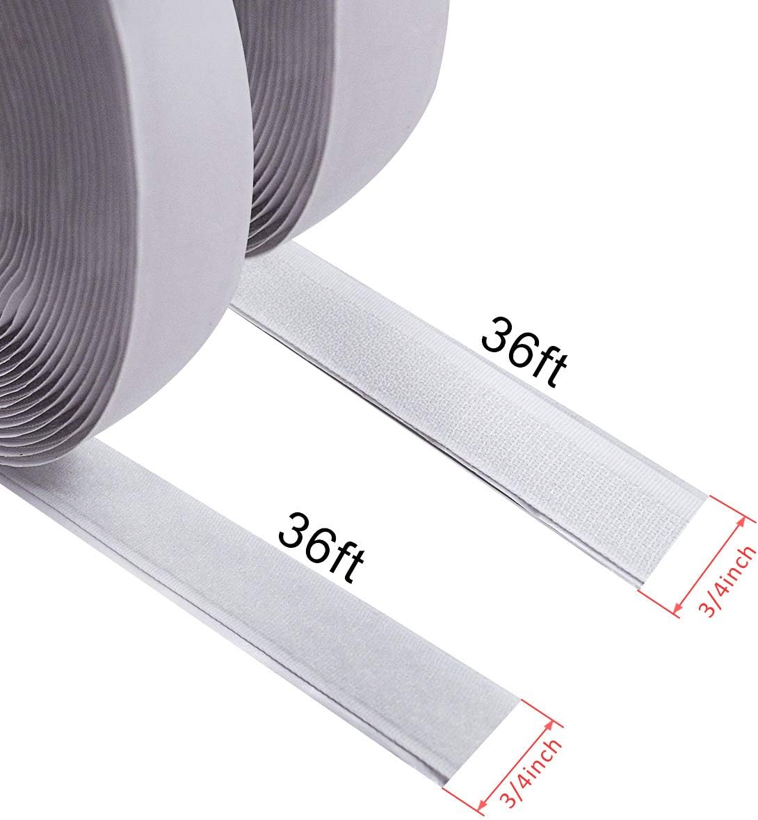 Jackwood 36 Feet Self Adhesive Hook and Loop Tape Roll Sticky Back Strip Adhesive Backed Fabric Fastener Mounting Tape for Picture and Tools Hanging Pedal Board Fastening (3/4 INCH, White): Industrial & Scientific