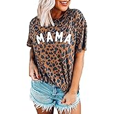 Womens Madre Leopard Print T-Shirts Short Sleeve Mama Shirts Cheetah Mom Graphic Tees Tops