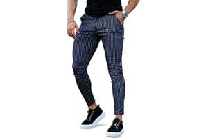 GINGTTO Mens Pinstripe Slacks Skinny Chinos Pants for Men Ankle Length