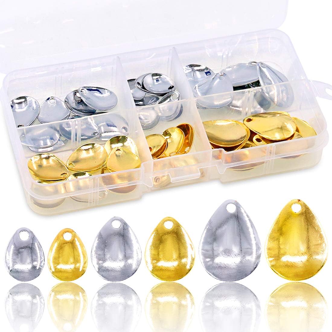 Swpeet 60Pcs Gold and Sliver Fishing Spoons Rigs Spinner Blades Baits Kit, Spinner Spoons Tackle DIY Fishing Lures Accessories Perfect for Hard Lures Worm Spinner Baits Spoons Rigs Making : Sports & Outdoors