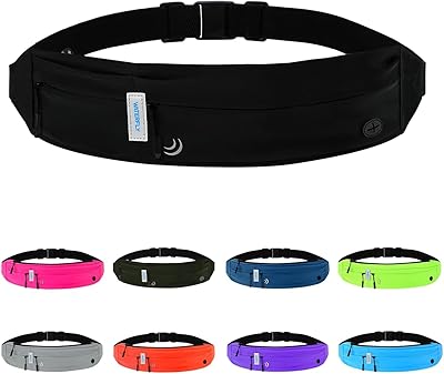 WATERFLY Laufgürtel für Handy Handytasche Joggen: Lauf Gürteltasche Flache Bauchtasche Damen Herren Jogging Gürtel Running Belt Lauftasche Sportgürtel Hüfttasche zum Laufen Sport Fitness Reisen