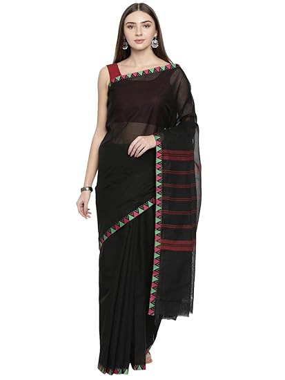 Womens Chettinad Cotton Saree (CCOPSC14559; Black)