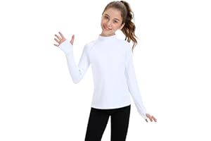 HASMES Girls Long Sleeve Shirt Kids Turtleneck Athletic T-Shirt Sports Activewear Yoga for Teens(Age 7-14)