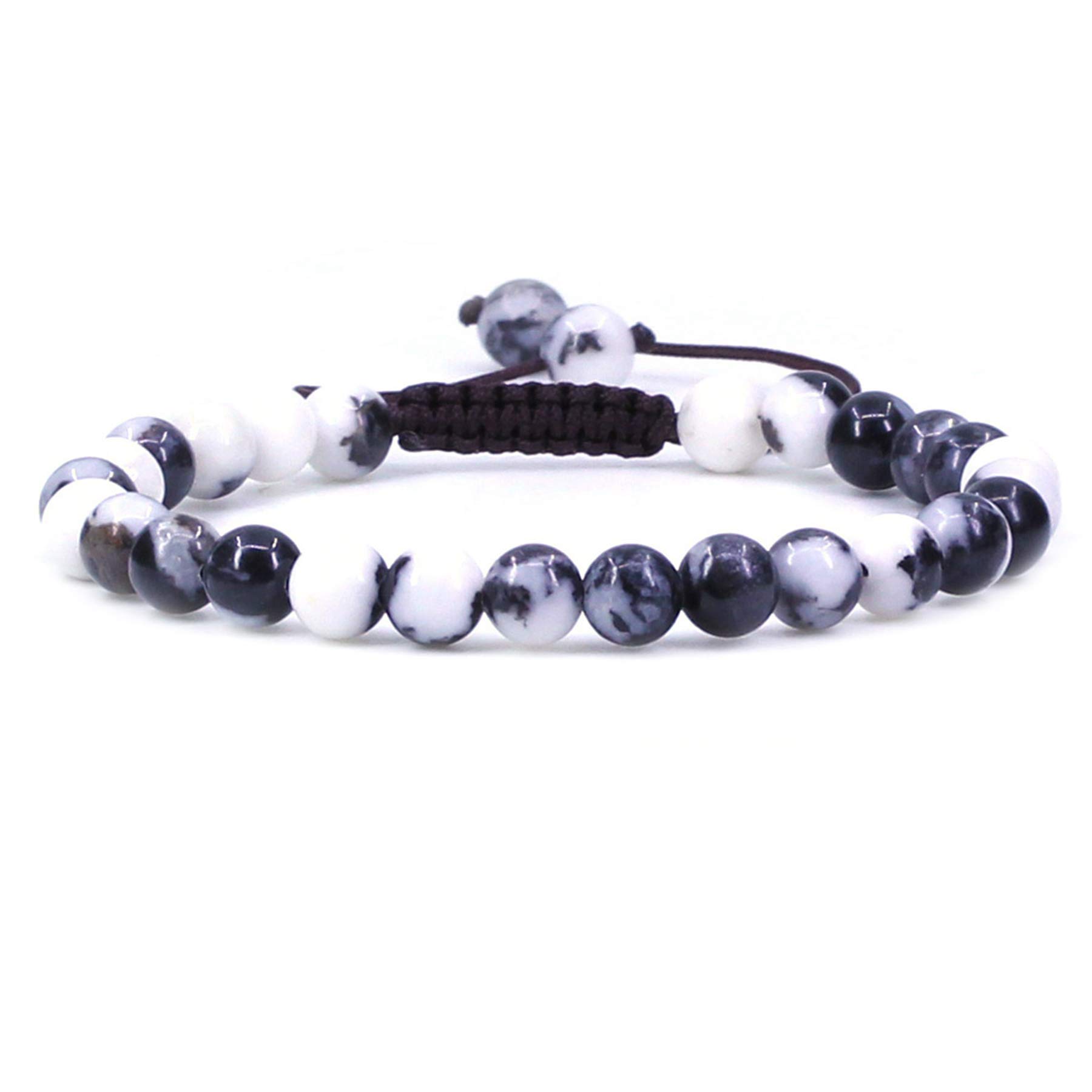 CHENYUE Natural Zebra Jasper Gemstone 6mm Round Beads Adjustable Bracelet 7" Unisex