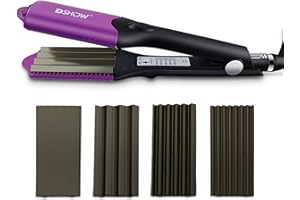 DSHOW Hair Crimper for Women with 4 Interchangeable Plates, Crimper Hair Iron Volumizing Flufft Hairstyle Crimping Iron for Hair with 5 Heat Settings & 60 Min Auto Off