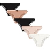 Jessica Simpson Women's Bikini Underwear - 5 Pack Sexy Lace Trim Seamless Panties Briefs for Women
