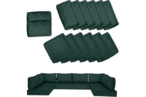 SPACEHOP 14 Piece Outdoor Patio Cushion Cover Replacement, Waterproof Patio Cushion Covers, Outdoor Furniture Cushion Covers Set for 6 Seat Wicker Rattan Sofa (Deep Green, 25.6 * 25.6 * 4 inch)