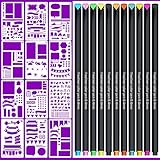 Bullet Journal Supplies Painting Template with 12 Color Fineliner pens Notebook/Diary/Scrapbook DIY Painting Drawing Template Stencil 4x7 Inch