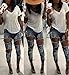 Happyear Women Hole Jeans High Waist Ripped Denim Skinny (L, Blue)