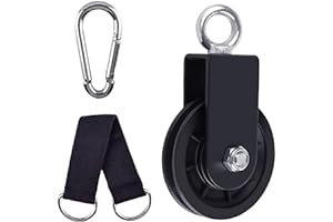 Silent Pulley 360 Degree Rotating Gym Cable Pulley Equipment Wheel with Hanging Straps and Carabiner Snatch Rigging Blocks Pu