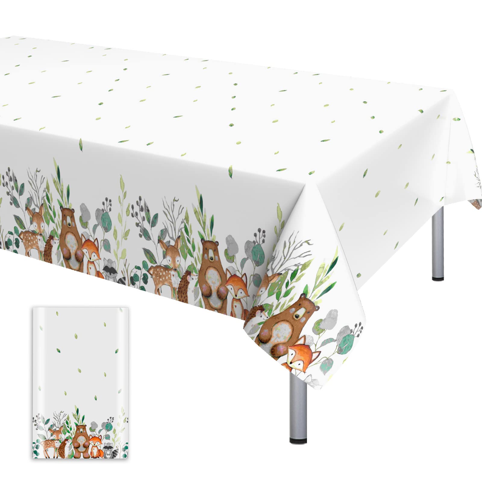 Jungle Animal Table Cloth, Disposable Plastic Waterproof Safari Woodland Theme Tablecloth, 54 x 108 Inch Rectangle Thin Zoo Table Cover for Kids Boys Girls Birthday Baby Shower Party Decorations
