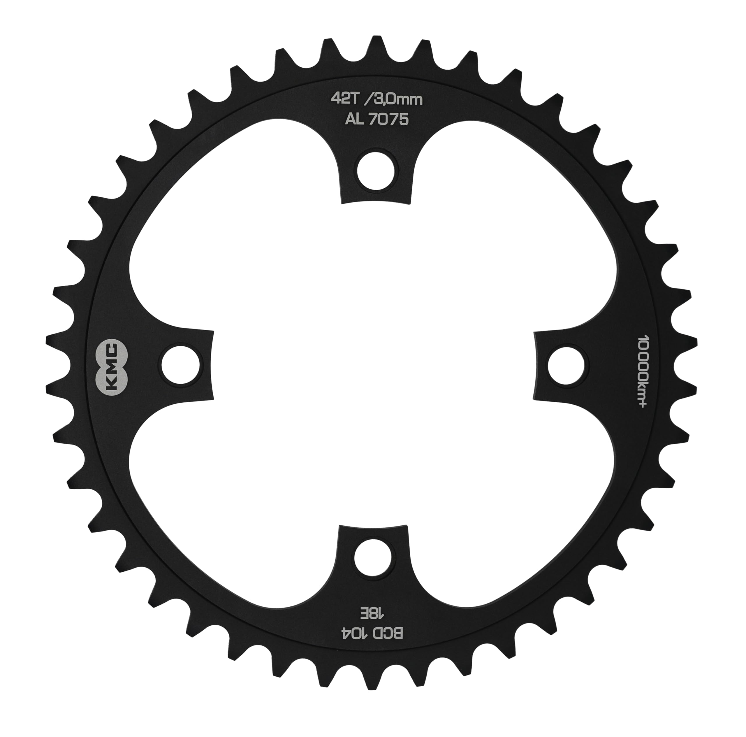 KMC 104pcd 4 Arm Wide E-Bike Chainring, Black, 42t