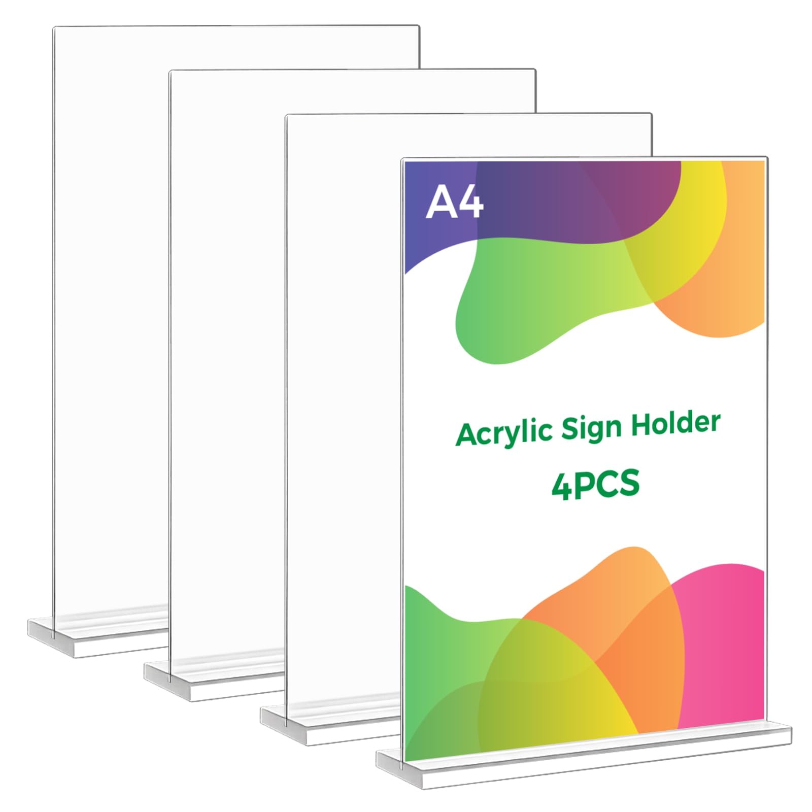 Thboxes A4 Acrylic Sign Holder, 4 Pack T-Shaped Double-Side Display Stand Poster Holder Clear A4 Menu Holders for Office, Hotel Store Restaurant