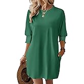 Dokotoo Womens Dresses 2025 Spring 3/4 Sleeve Fashion Dresses Crewneck Casual Mini Dress with Pockets S-XL