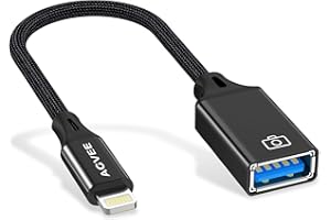 AGVEE 4 inch Lightning to USB Female Camera Adapter, OTG Cable for iPhone iPad to Connect Card Reader, USB Flash Drive, MIDI, Keyboard, Mouse, Hubs, Plug & Play, Black