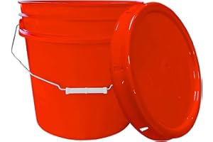 MKS PLASTICS 3.5 Gallon Bucket & Lid - 90 Mil - All Purpose Pail - Made in The USA - Food Grade - Contains No BPA Plastic - Recyclable. (Orange, 1)