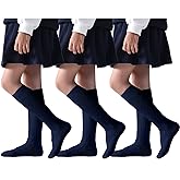 EPEIUS Girls Knee High Seamless Cotton School Uniform Knee Socks - Plain/Cable Kids Boy Over the Calf Socks