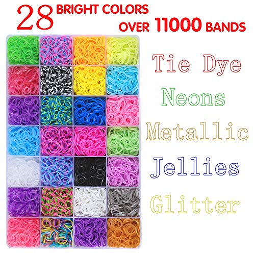 11900+ Rainbow Rubber Bands Refill Kit, 11,000 Loom Bands, 600 S-Clips, 52 ABC Beads, 30 Charms, 10 Backpack Hooks, 200 Beads, 5 Tassels, 5 Crochet Hooks, 3 Hair Clips, ABC Stickers By INSCRAFT