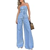 VOIKERDR Denim Set for Women 2 Piece Off Shoulder Top and Wide Leg Jeans Y2K Outfits Streetwear