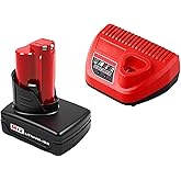 12V 6.0Ah Batteres Replacement for Milwakee M12 Battery and Charger Kit 12V Lithium Batteries Compatible with Milwakee 12 Volt 48-11-2420 48-11-2401 48-11-2402 48-11-2430 48-11-2440 Cordless Tools