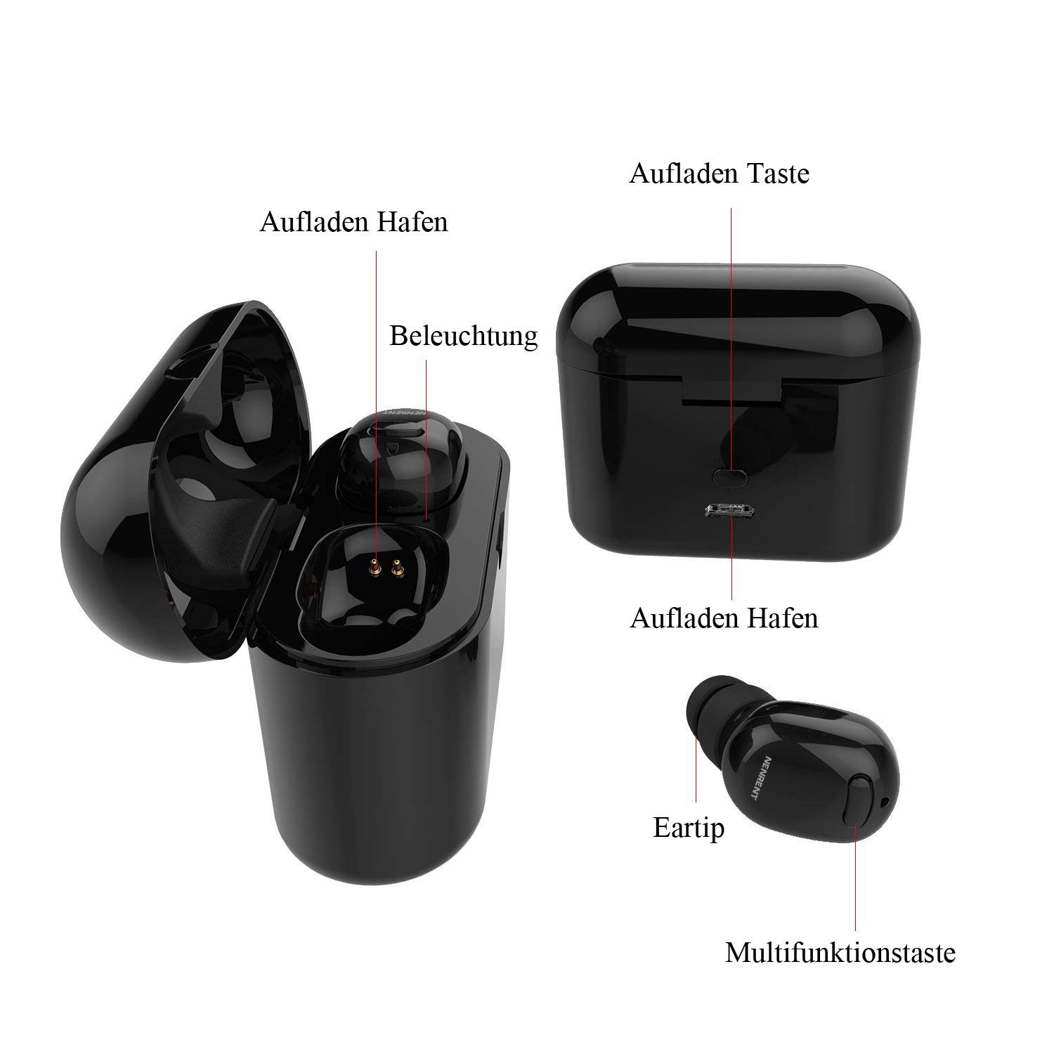 NENRENT S570 TWS Bluetooth Earbuds 5.0 Ture Wireless Earpiece HD Stereo Audio Sound Wireless Bluetooth Headphones with Charging Case 24 H Music Playtime